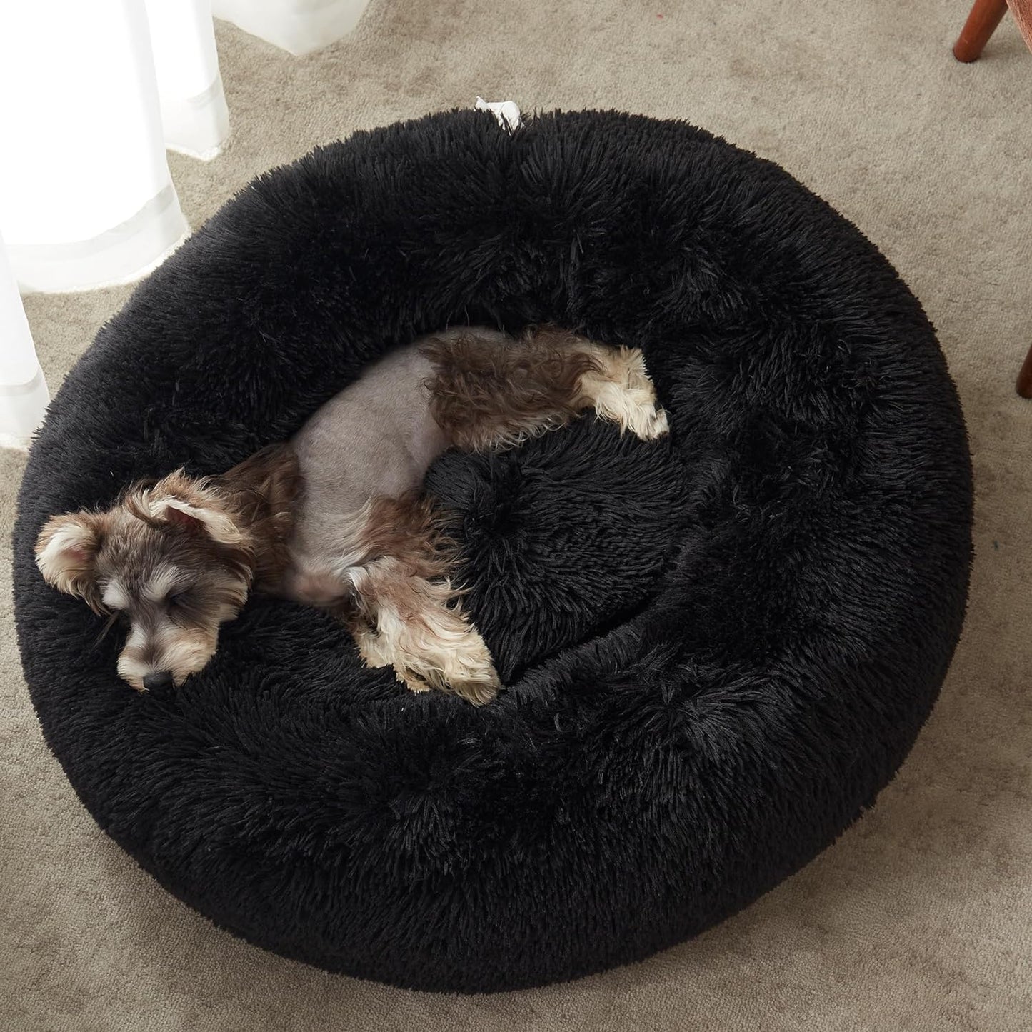 Western Home Calming Donut Cat Bed Small Dog Bed Washable,20" Black | Fluffy Faux Fur round Cuddler,Anti-Anxiety,Anti-Slip Bottom,Self-Warming Pet Bed for Small Dog&Kitten&Puppy,Up to 12 LBS