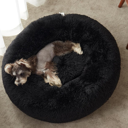 Western Home Calming Donut Cat Bed Small Dog Bed Washable,20" Black | Fluffy Faux Fur round Cuddler,Anti-Anxiety,Anti-Slip Bottom,Self-Warming Pet Bed for Small Dog&Kitten&Puppy,Up to 12 LBS